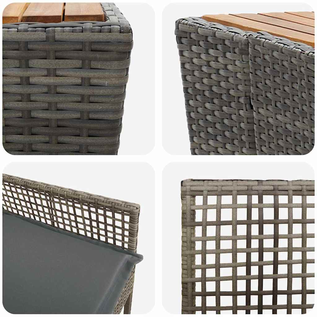 3-tlg. Garten-Bistroset mit Kissen Grau Poly Rattan