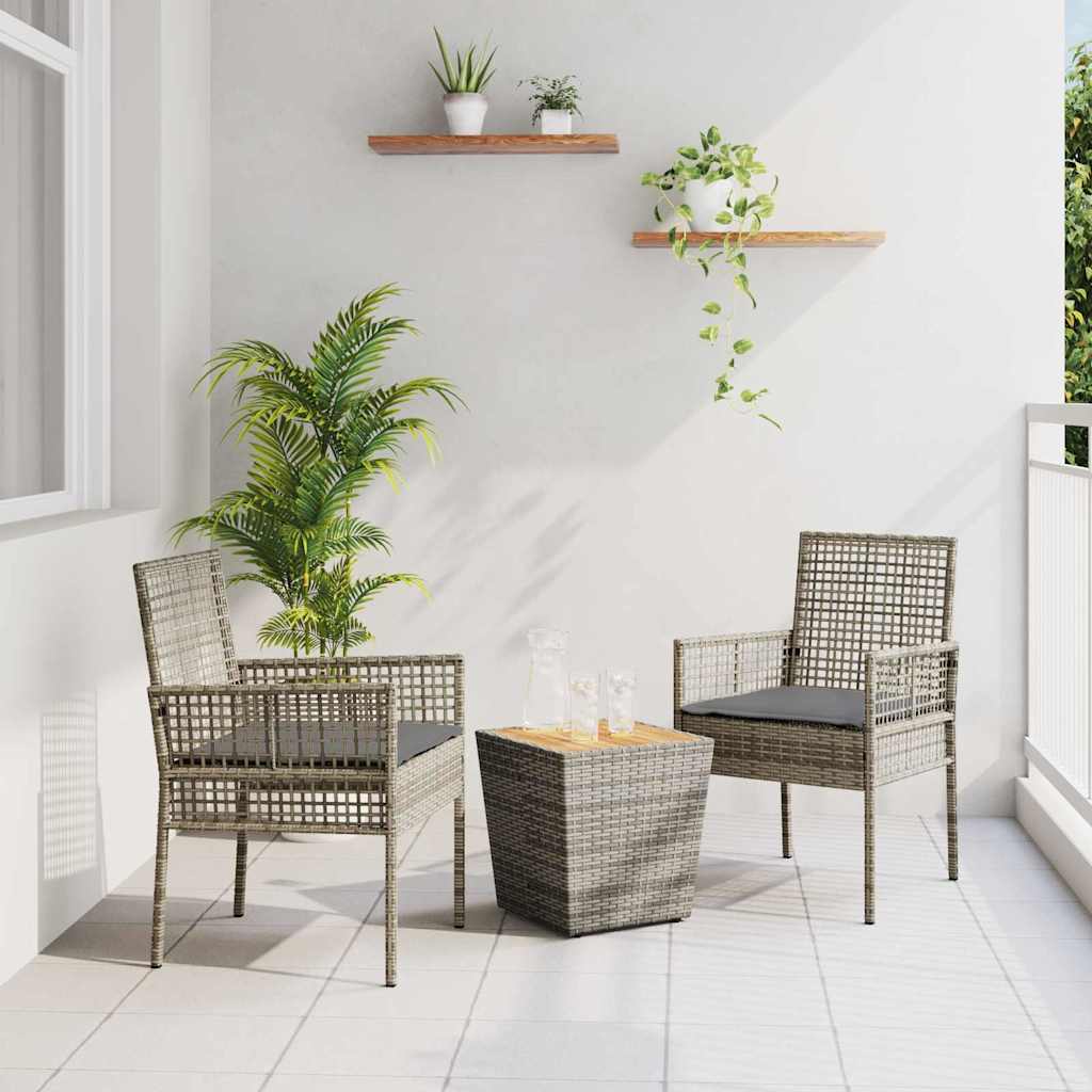 3-tlg. Garten-Bistroset mit Kissen Grau Poly Rattan