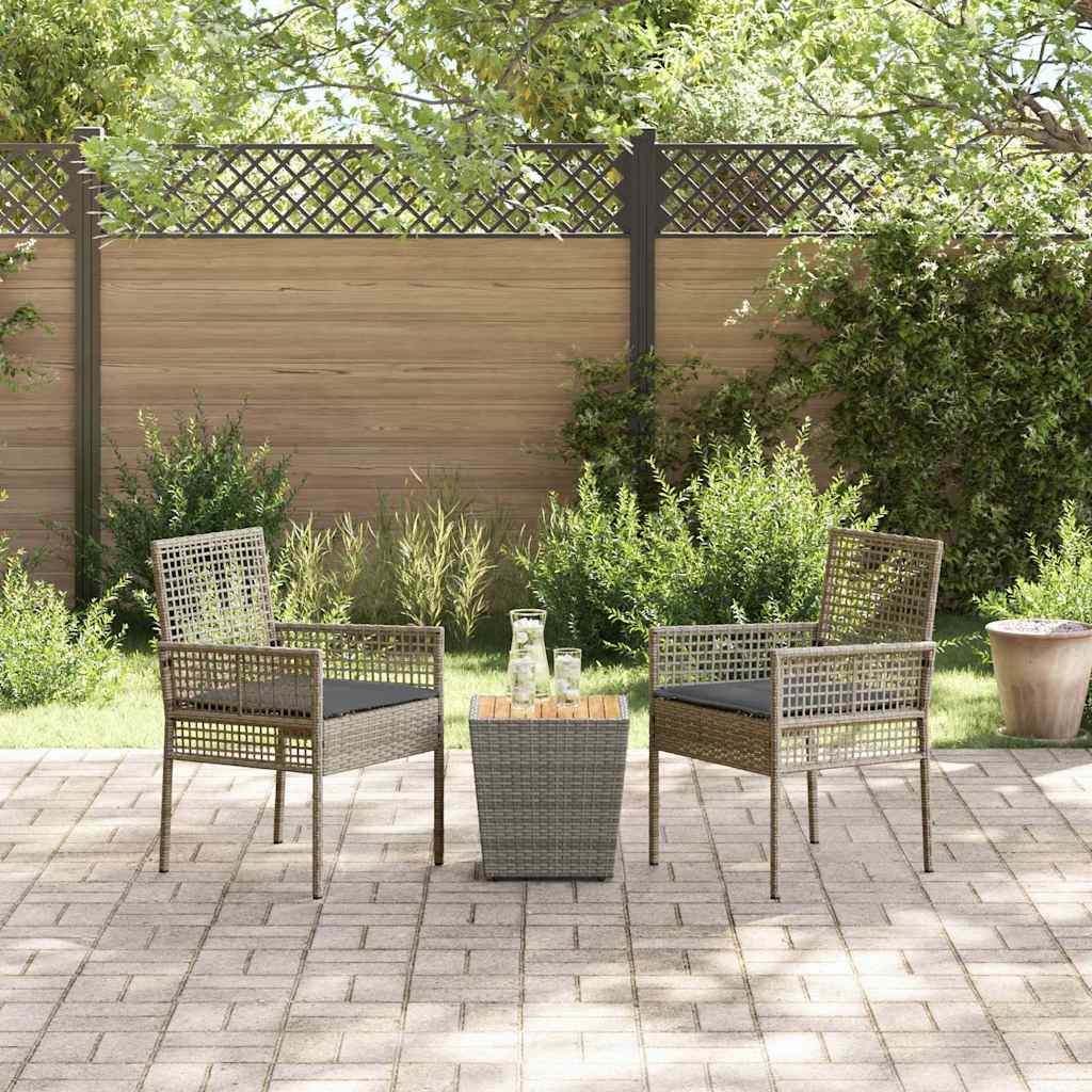 3-tlg. Garten-Bistroset mit Kissen Grau Poly Rattan