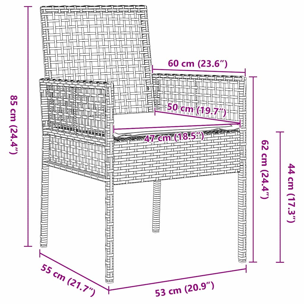 3-tlg. Garten-Bistroset mit Kissen Grau Poly Rattan
