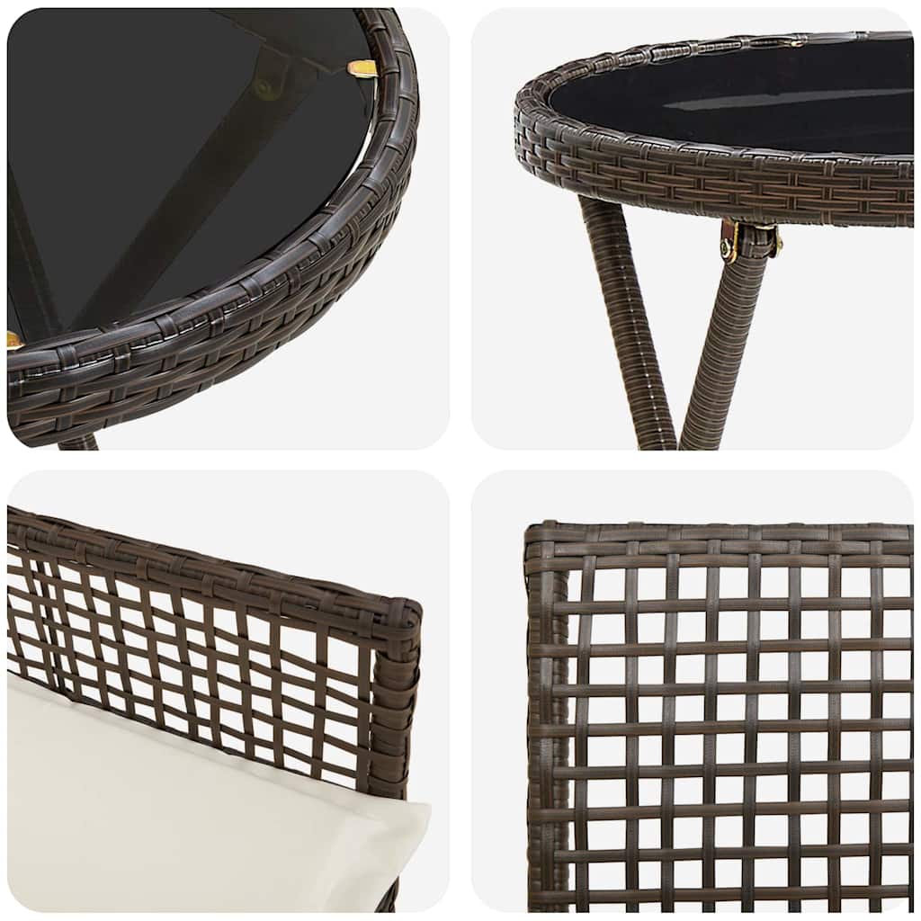 3-tlg. Garten-Bistroset mit Kissen Braun Poly Rattan