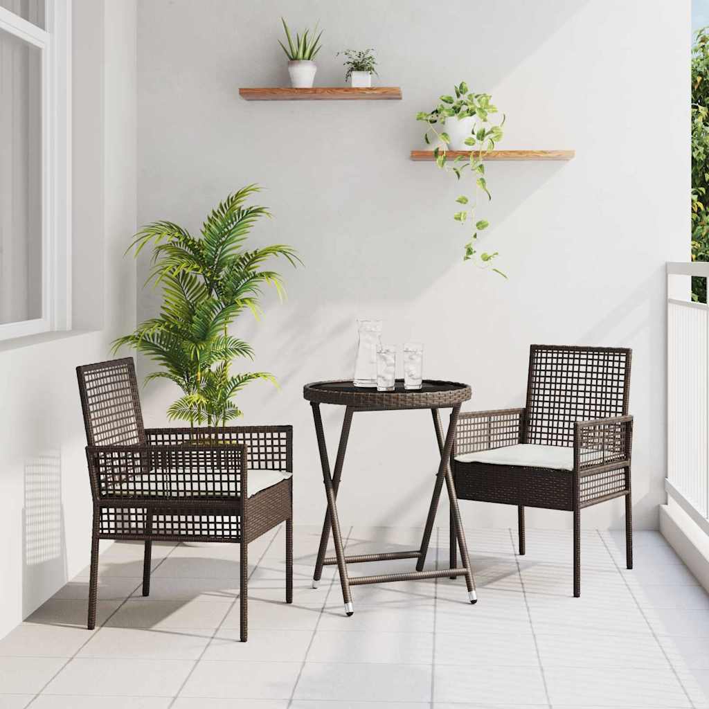 3-tlg. Garten-Bistroset mit Kissen Braun Poly Rattan
