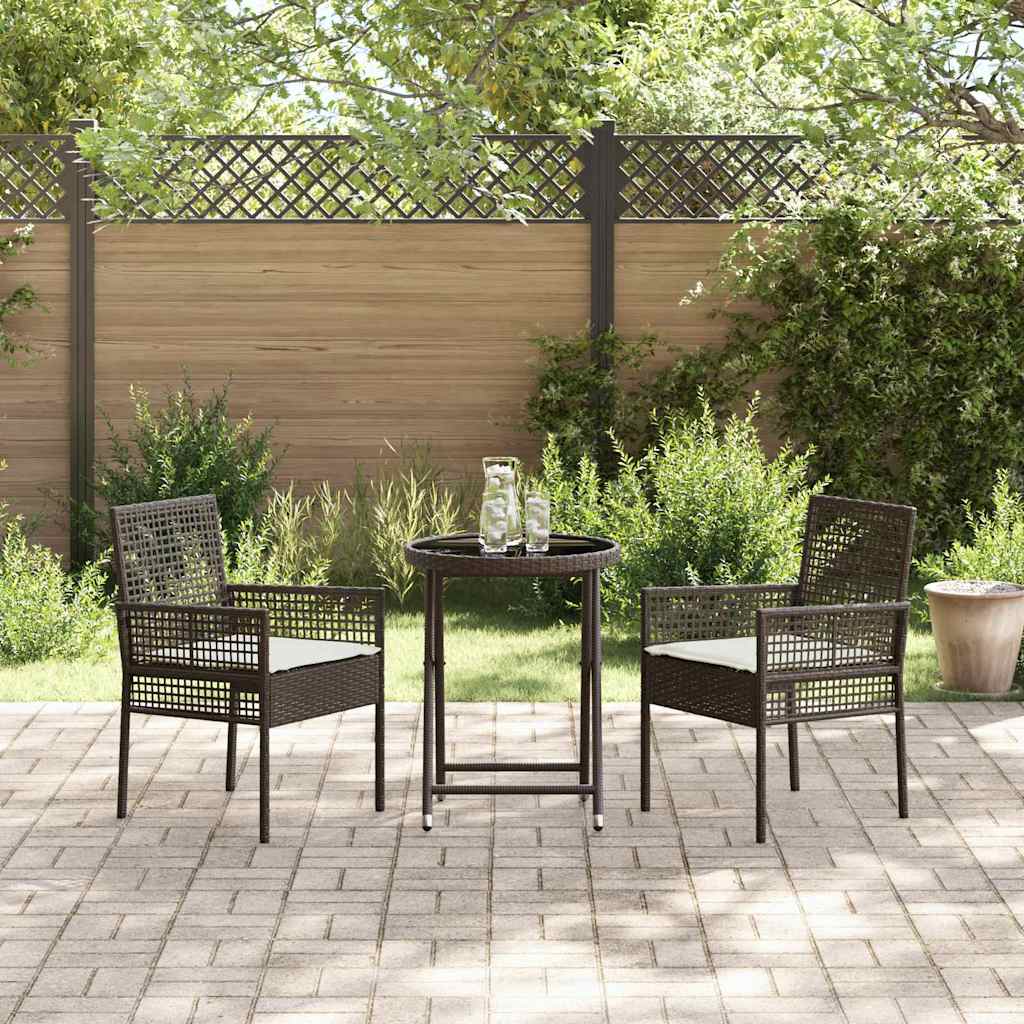 3-tlg. Garten-Bistroset mit Kissen Braun Poly Rattan