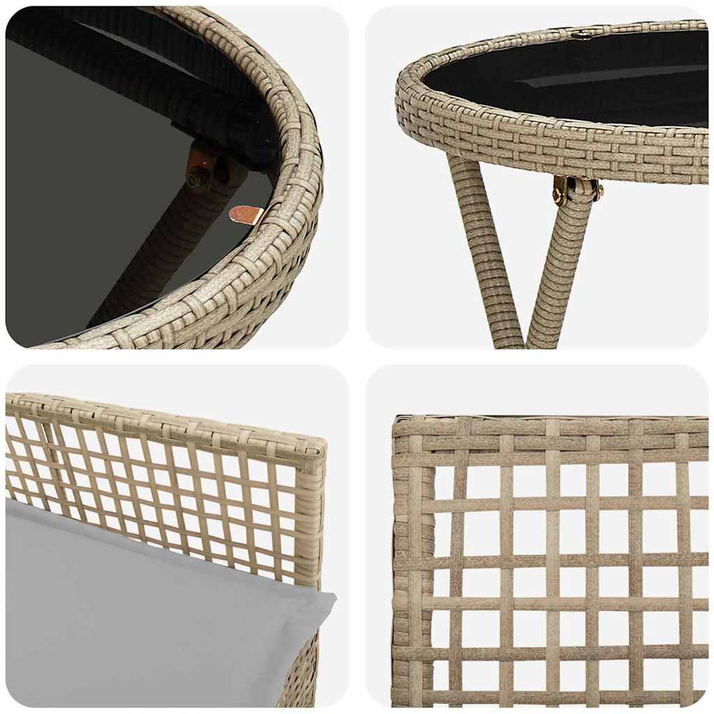 3-tlg. Garten-Bistroset mit Kissen Beige Poly Rattan