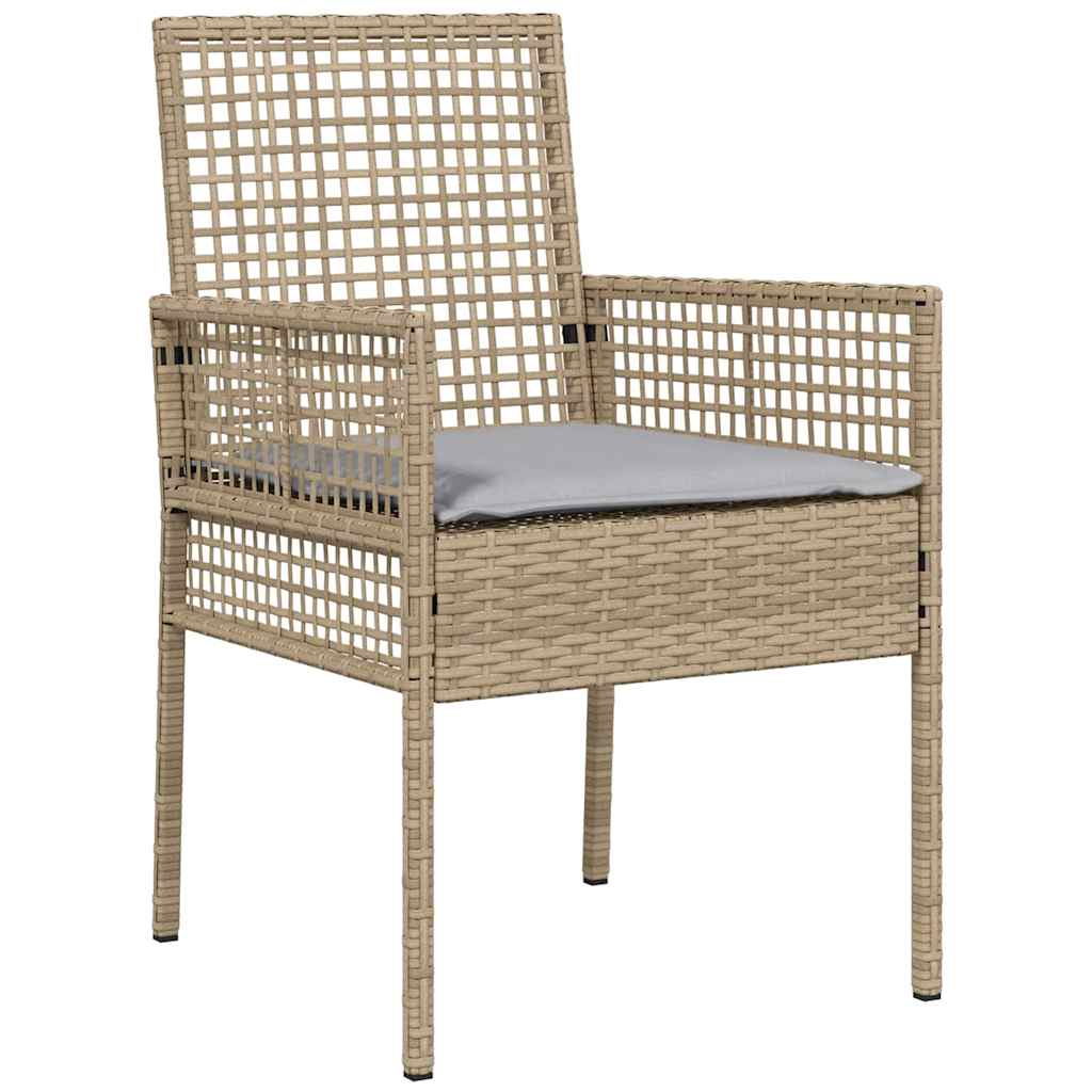 3-tlg. Garten-Bistroset mit Kissen Beige Poly Rattan