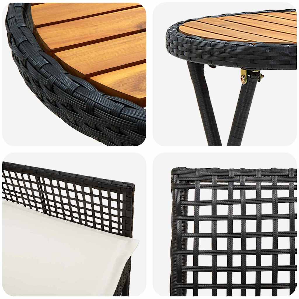 3-tlg. Garten-Bistro-Set mit Kissen Schwarz Poly Rattan