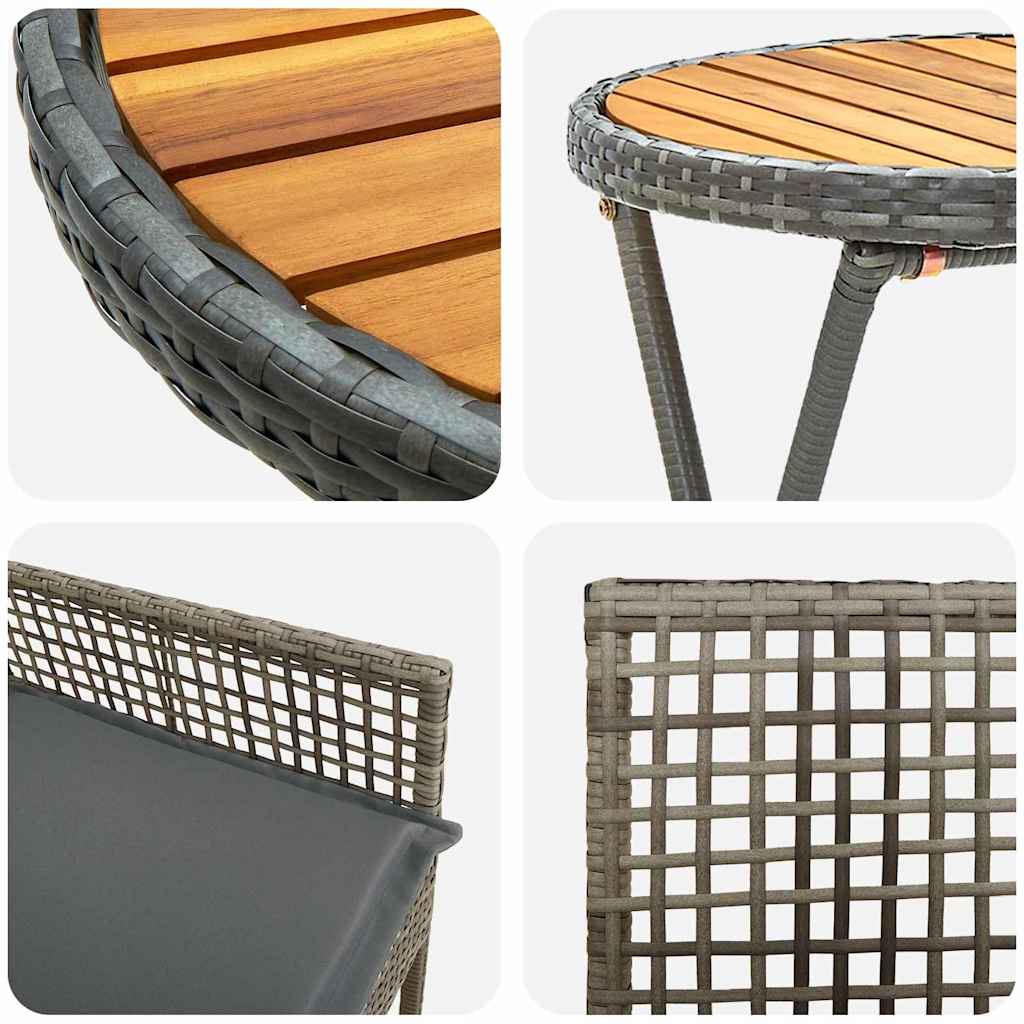 3-tlg. Garten-Bistro-Set mit Kissen Grau Poly Rattan