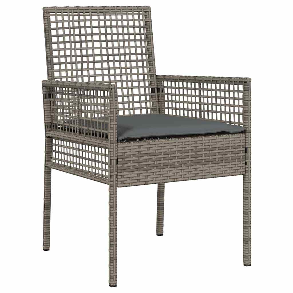 3-tlg. Garten-Bistro-Set mit Kissen Grau Poly Rattan