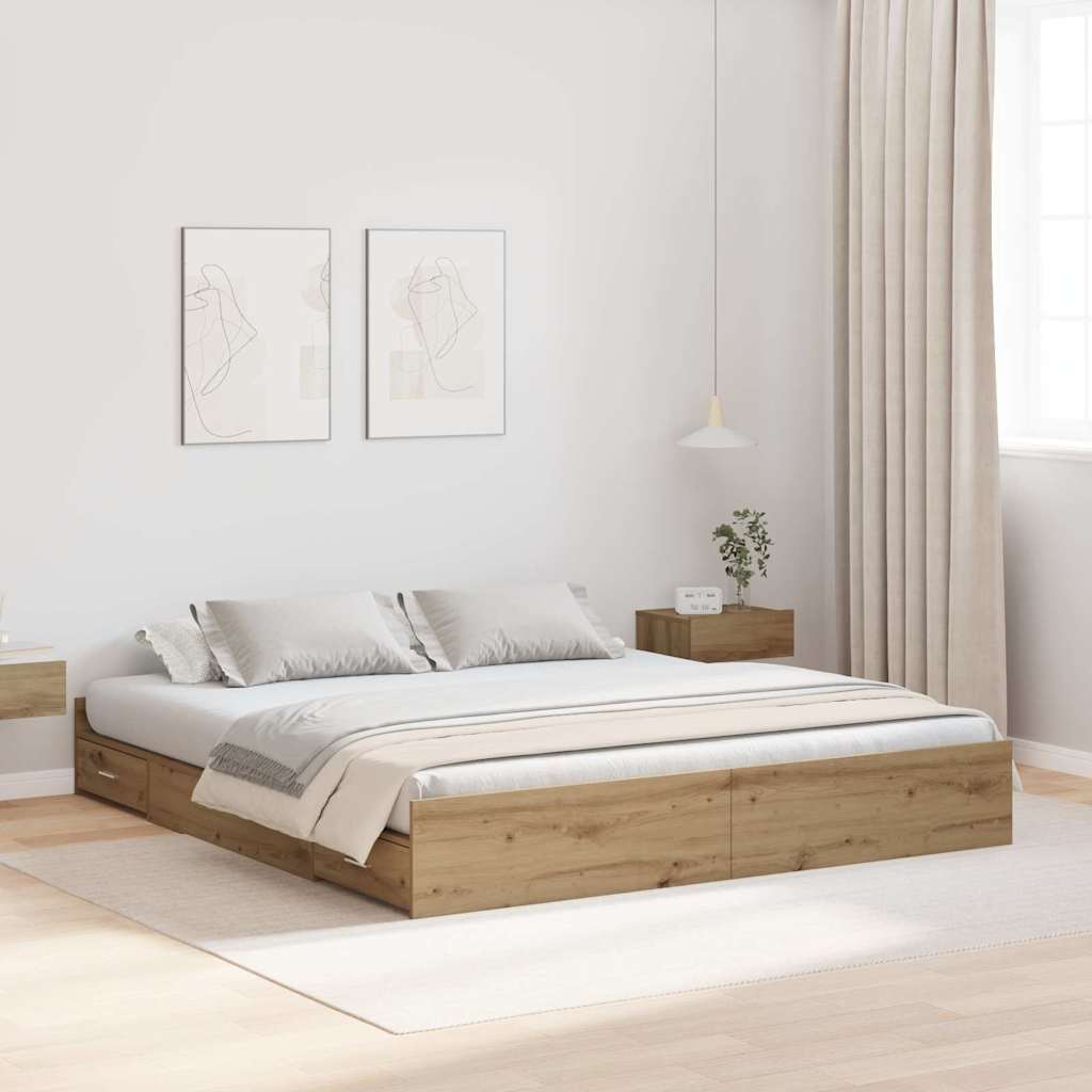 Bett mit Stauraum Eiche handwerklich 200 x 200 cm