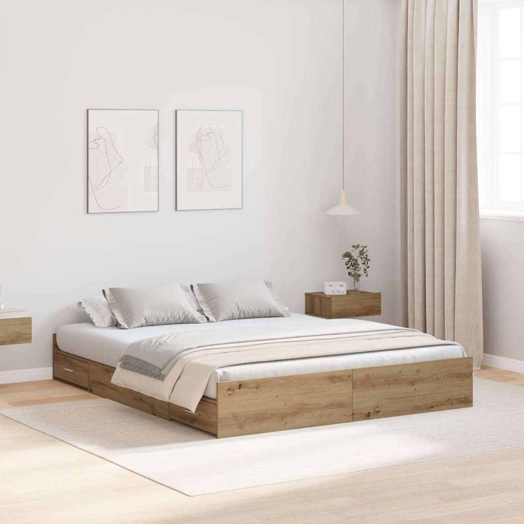 Bett mit Stauraum Eiche handwerklich 150 x 200 cm