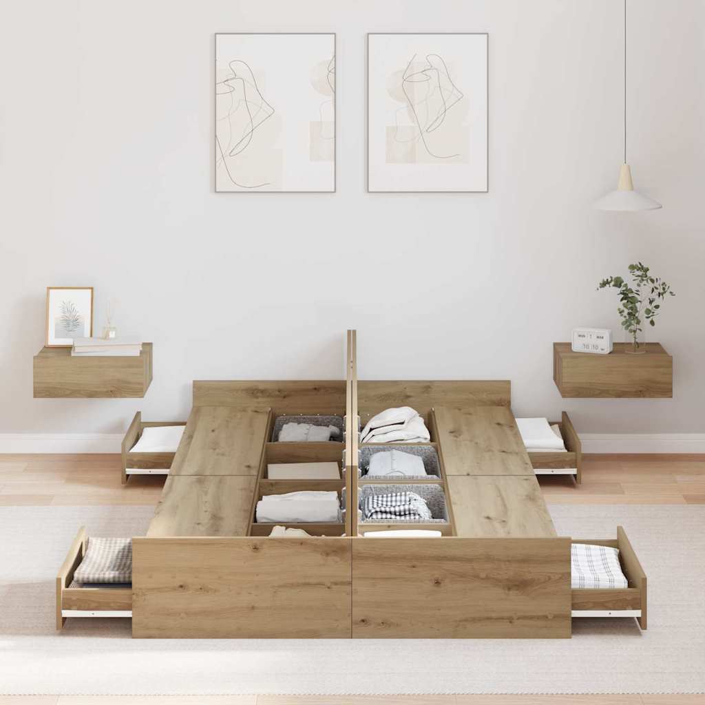 Bett mit Stauraum Eiche handwerklich 120 x 200 cm Melamin