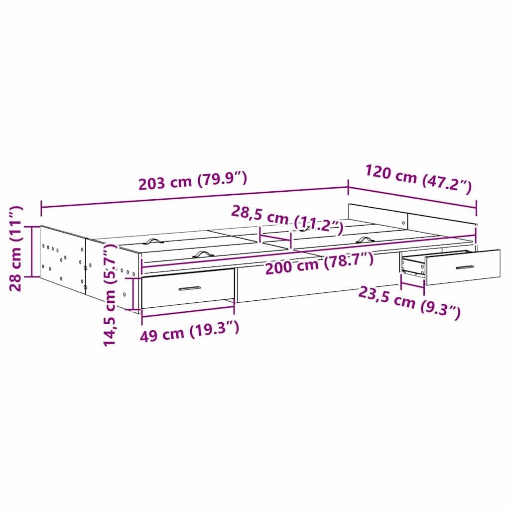 Bett mit Stauraum Eiche handwerklich 120 x 200 cm Melamin