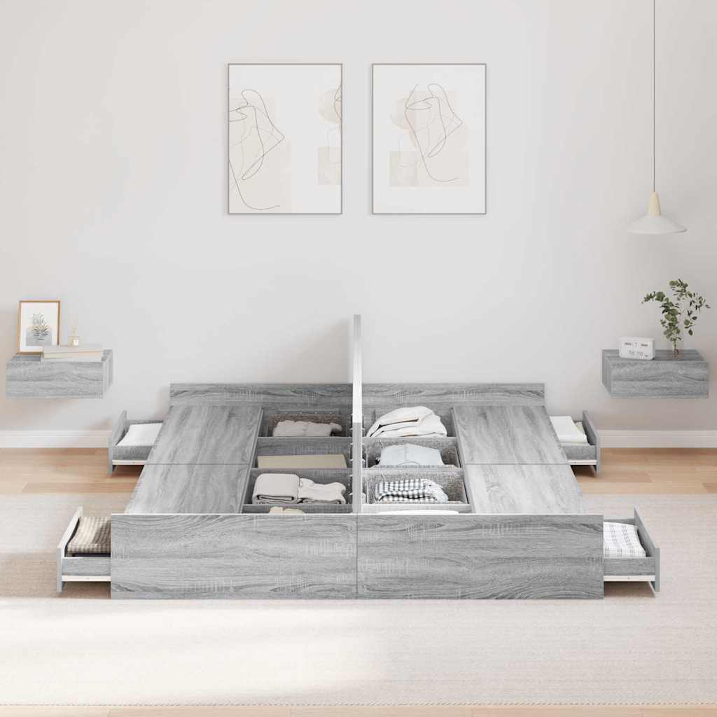 Bett mit Stauraum Grau Sonoma 140 x 190 cm Holzwerkstoff
