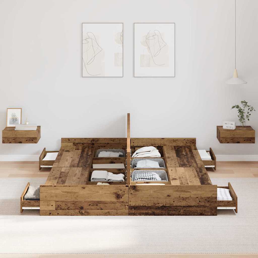 Bett mit Stauraum mit Schubladen mit Kopfteil mit Speicher Altholz 140 x 190 cm Melamin