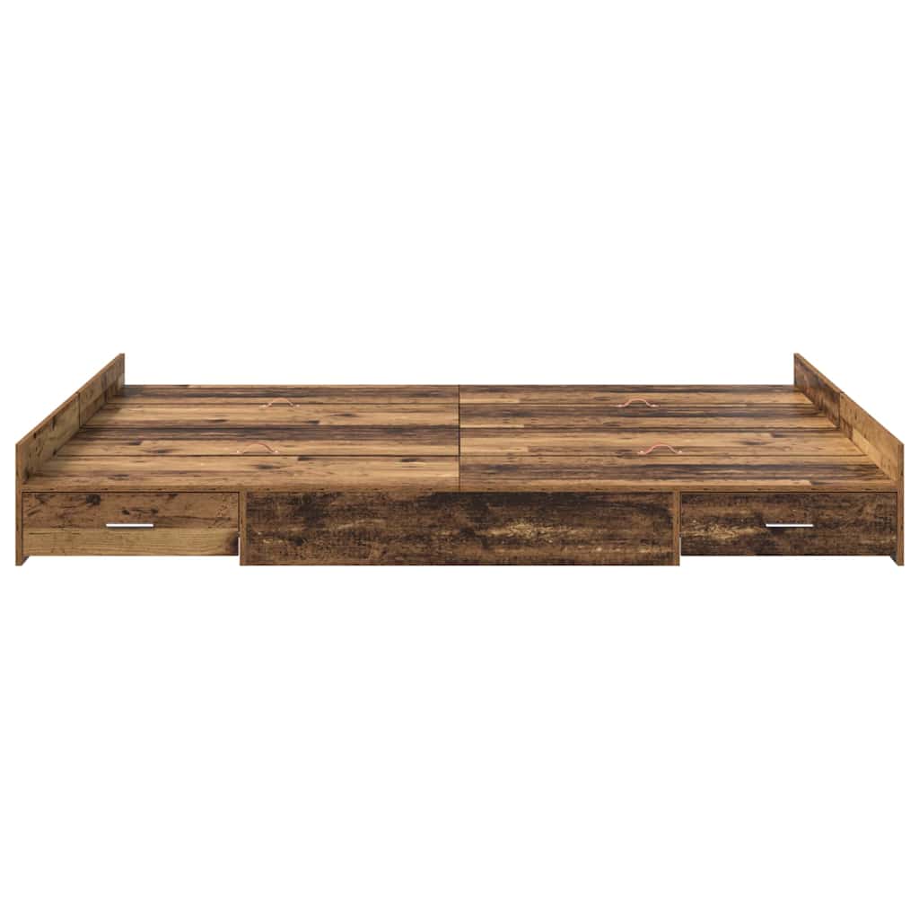 Bett mit Stauraum mit Schubladen mit Kopfteil mit Speicher Altholz 140 x 190 cm Melamin