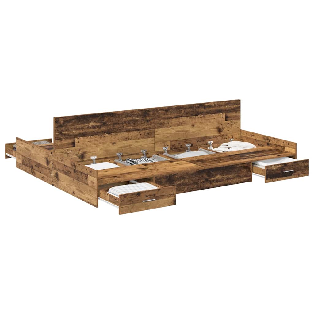 Bett mit Stauraum mit Schubladen mit Kopfteil mit Speicher Altholz 140 x 190 cm Melamin