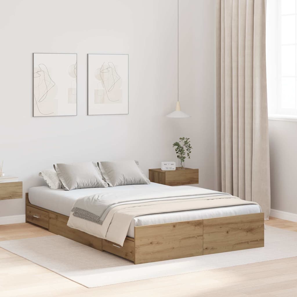 Bett mit Stauraum Eiche handwerklich 120 x 190 cm Melaminplatte