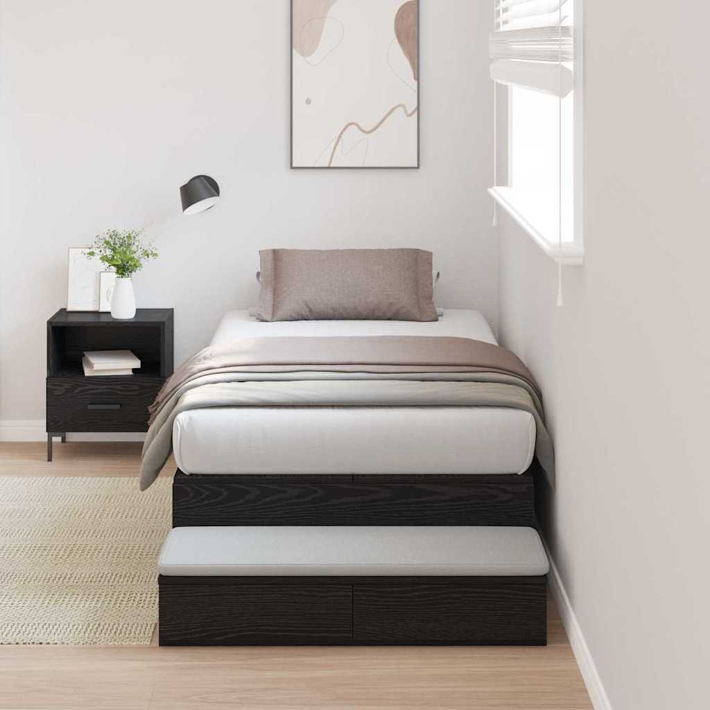 Aufbewahrungsbettgestell Schwarz Eiche 75x190 cm