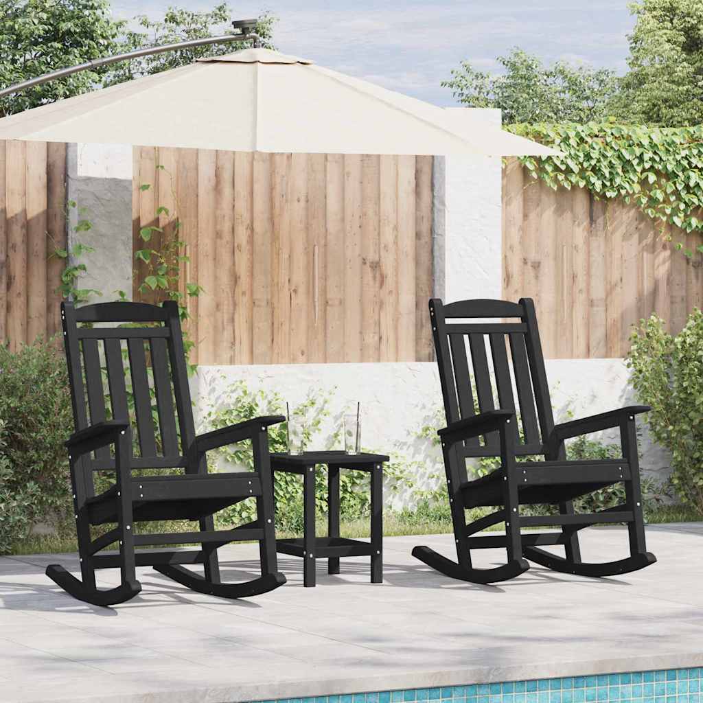 3-teiliges Garten Lounge Set Schwarz HDPE