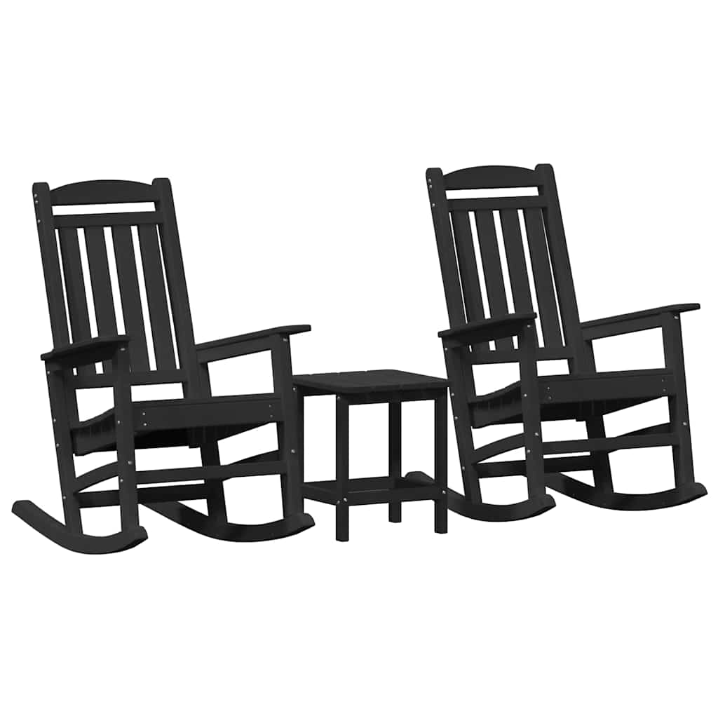 3-teiliges Garten Lounge Set Schwarz HDPE