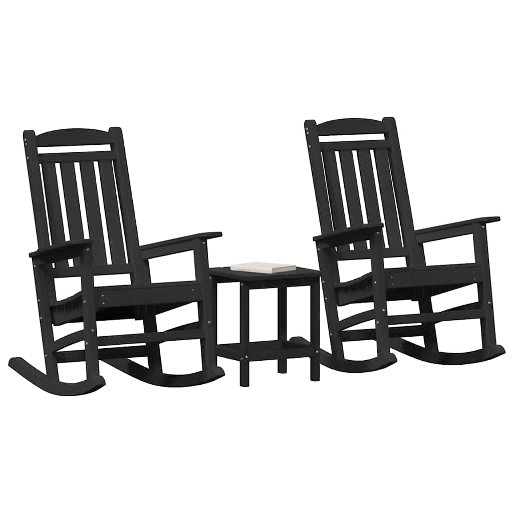 3-teiliges Garten Lounge Set Schwarz HDPE