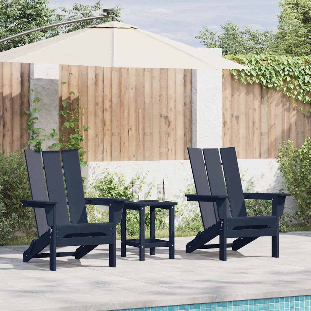 3-teiliges Garten-Loungeset Marineblau HDPE