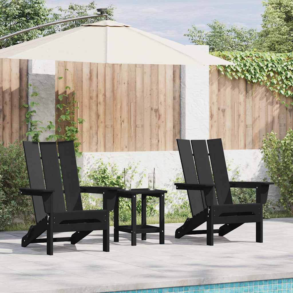 3-teiliges Garten-Lounge-Set Schwarz HDPE