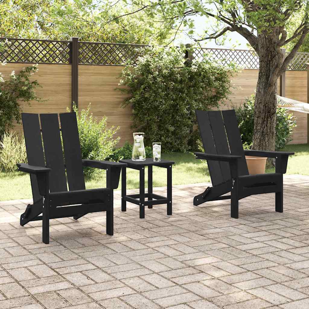 3-teiliges Garten-Lounge-Set Schwarz HDPE