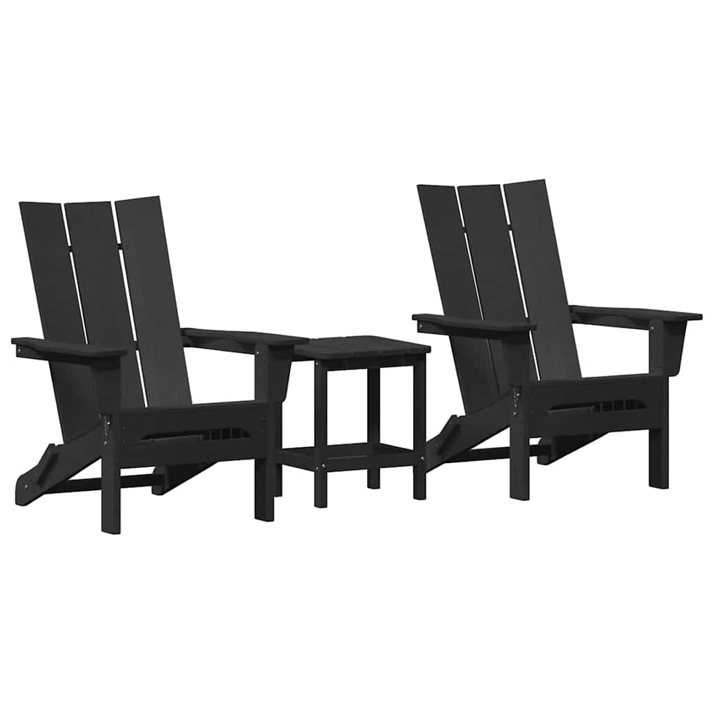 3-teiliges Garten-Lounge-Set Schwarz HDPE
