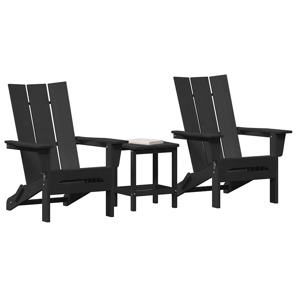 3-teiliges Garten-Lounge-Set Schwarz HDPE