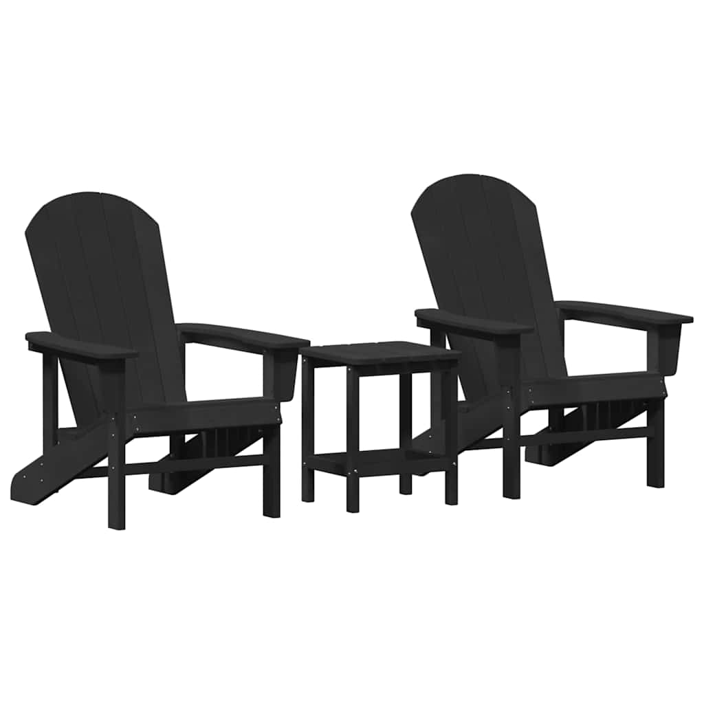 3-teiliges Garten-Lounge-Set Schwarz HDPE