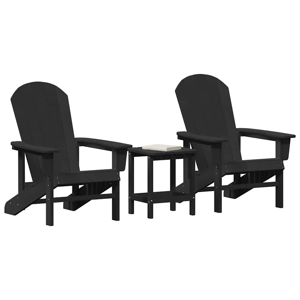 3-teiliges Garten-Lounge-Set Schwarz HDPE