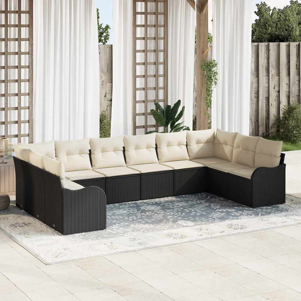 10-teilige Garten Sofa Set mit Kissen Schwarz Poly Rattan