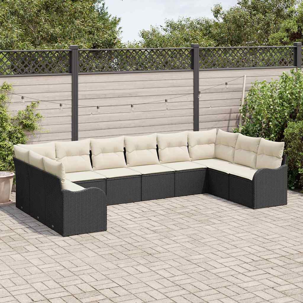 10-teilige Garten Sofa Set mit Kissen Schwarz Poly Rattan