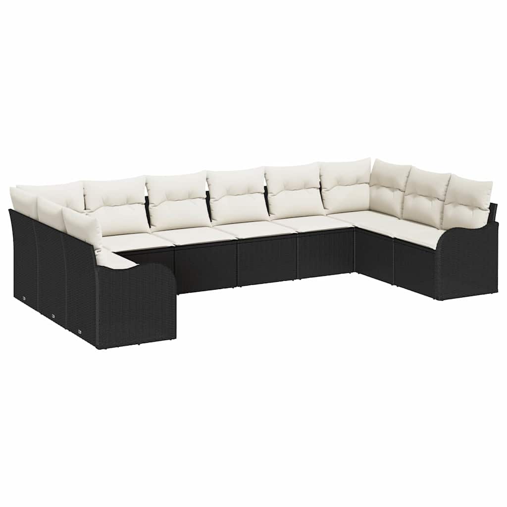 10-teilige Garten Sofa Set mit Kissen Schwarz Poly Rattan