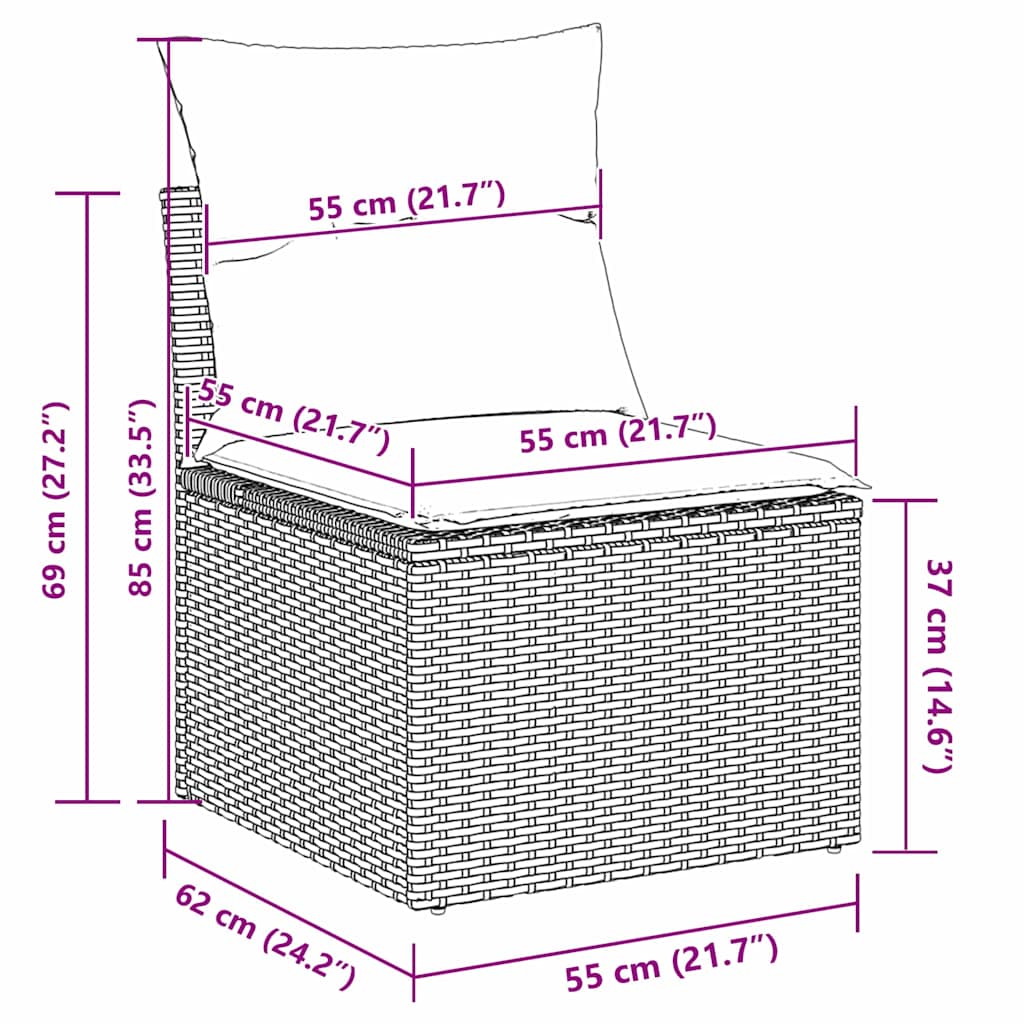 10-teilige Garten Sofa Set mit Kissen Schwarz Poly Rattan