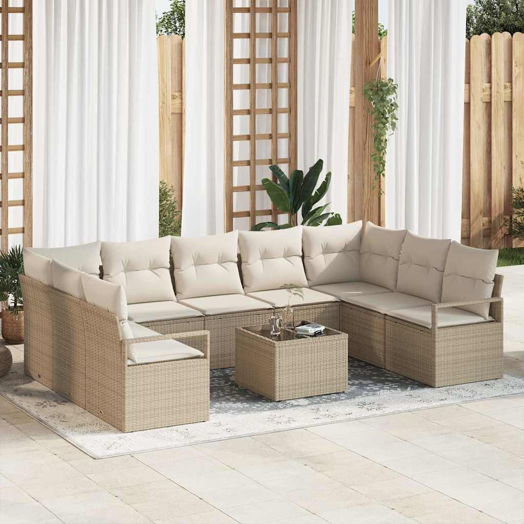 10-teiliges Garten Sofa Set mit Kissen Braunes Poly Rattan