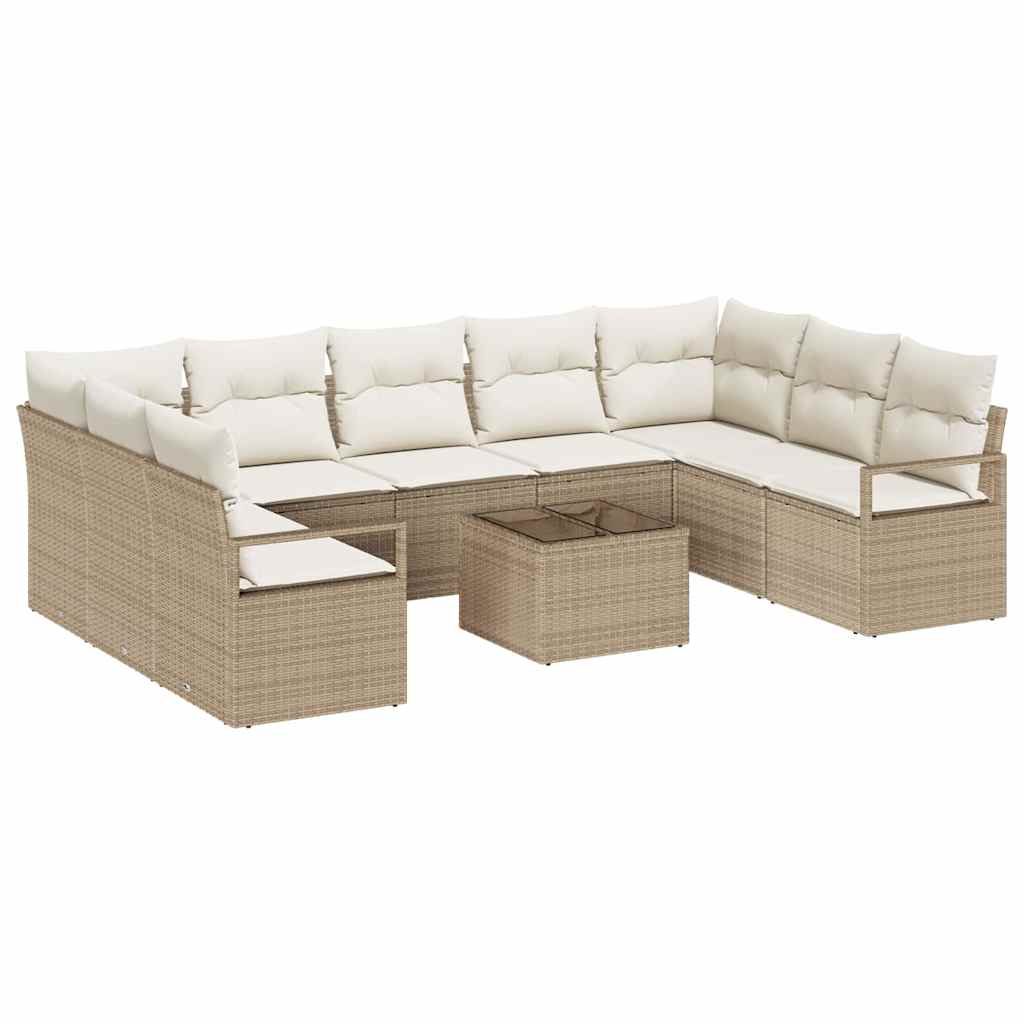 10-teiliges Garten Sofa Set mit Kissen Braunes Poly Rattan