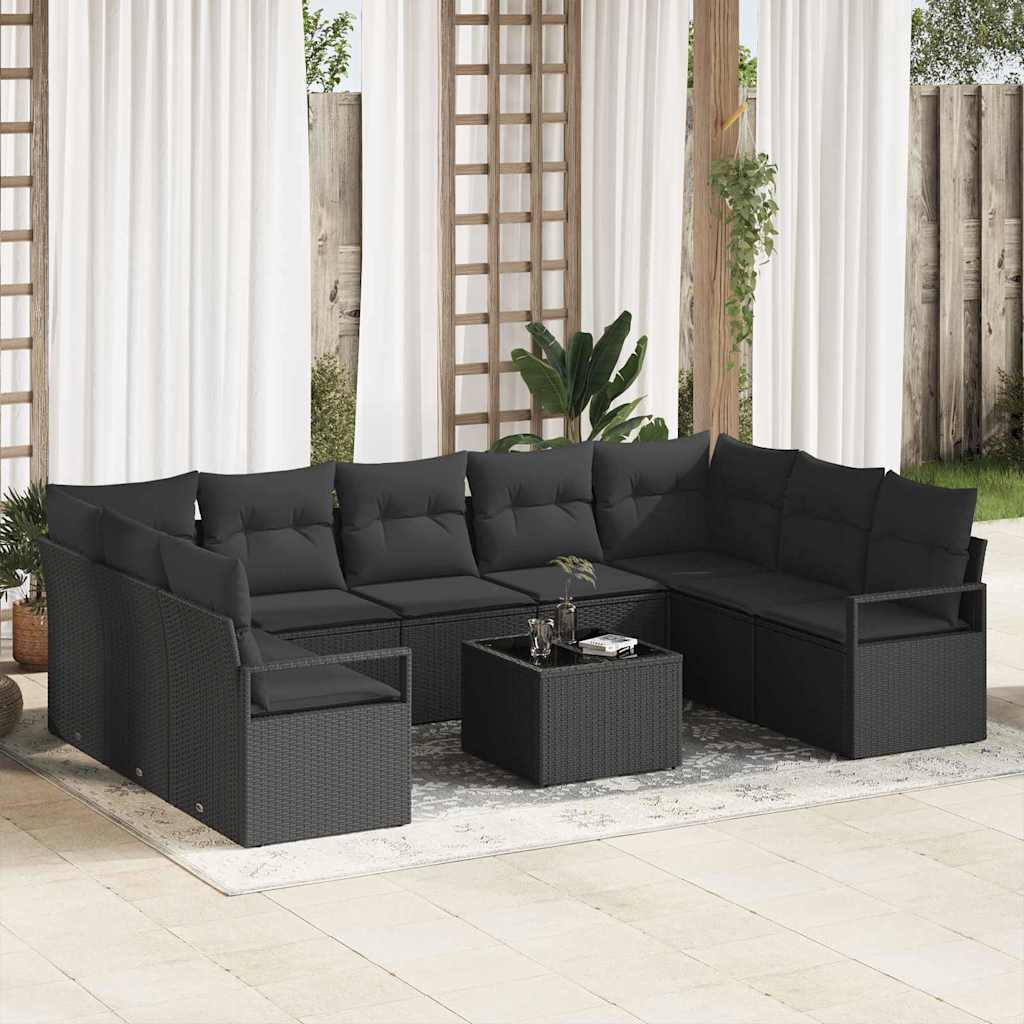 10-teiliges Garten Sofa Set mit Kissen Beige Poly Rattan