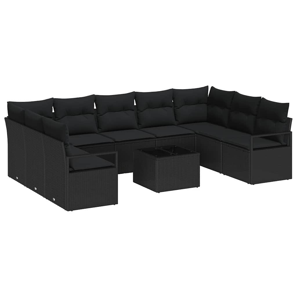 10-teiliges Garten Sofa Set mit Kissen Beige Poly Rattan