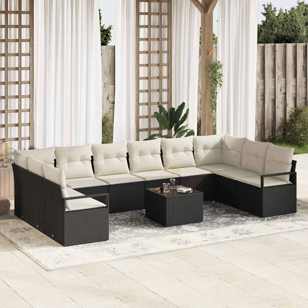 10-teiliges Garten Sofa Set mit Kissen Braun Poly Rattan