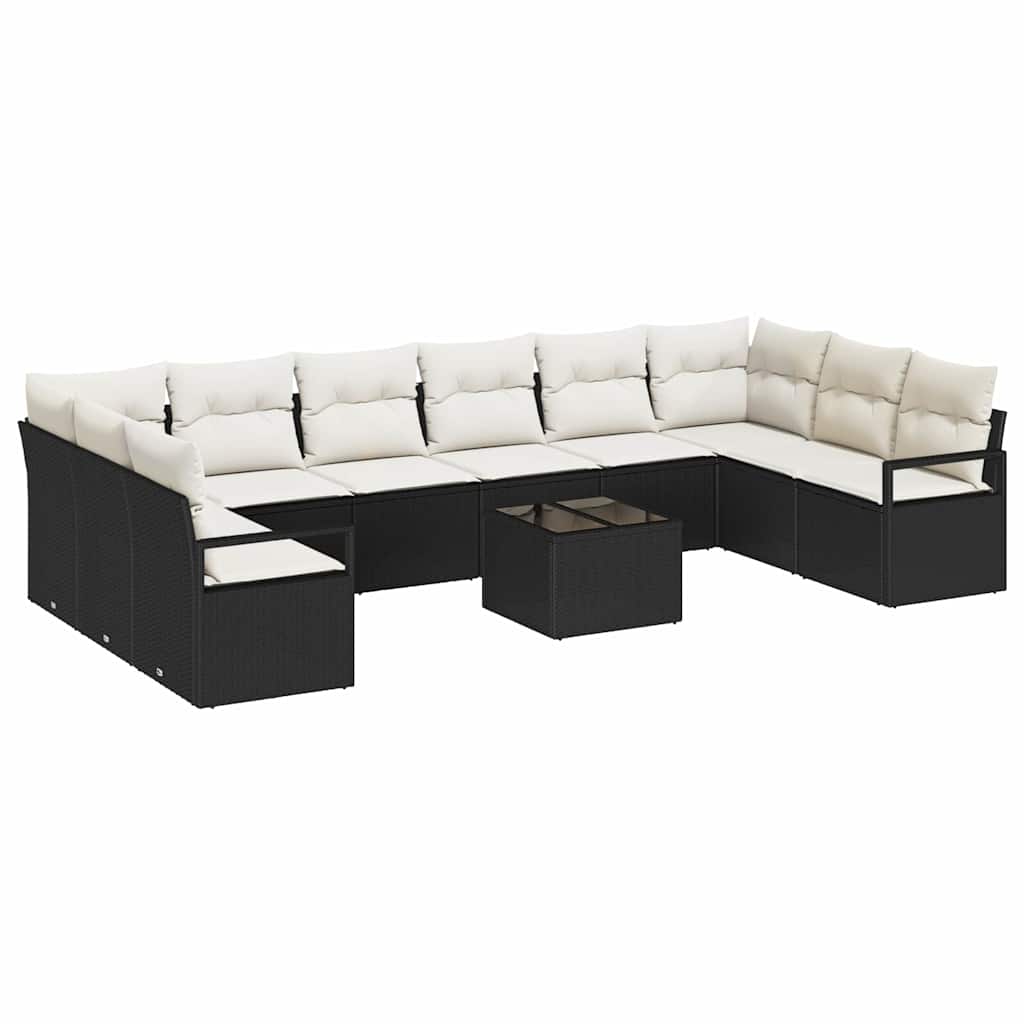 10-teiliges Garten Sofa Set mit Kissen Braun Poly Rattan