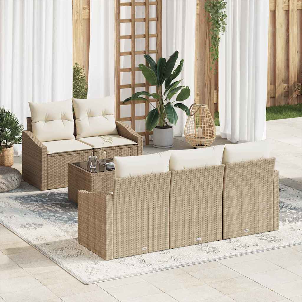 6-teiliges Garten Sofa Set mit Kissen Beige Poly Rattan