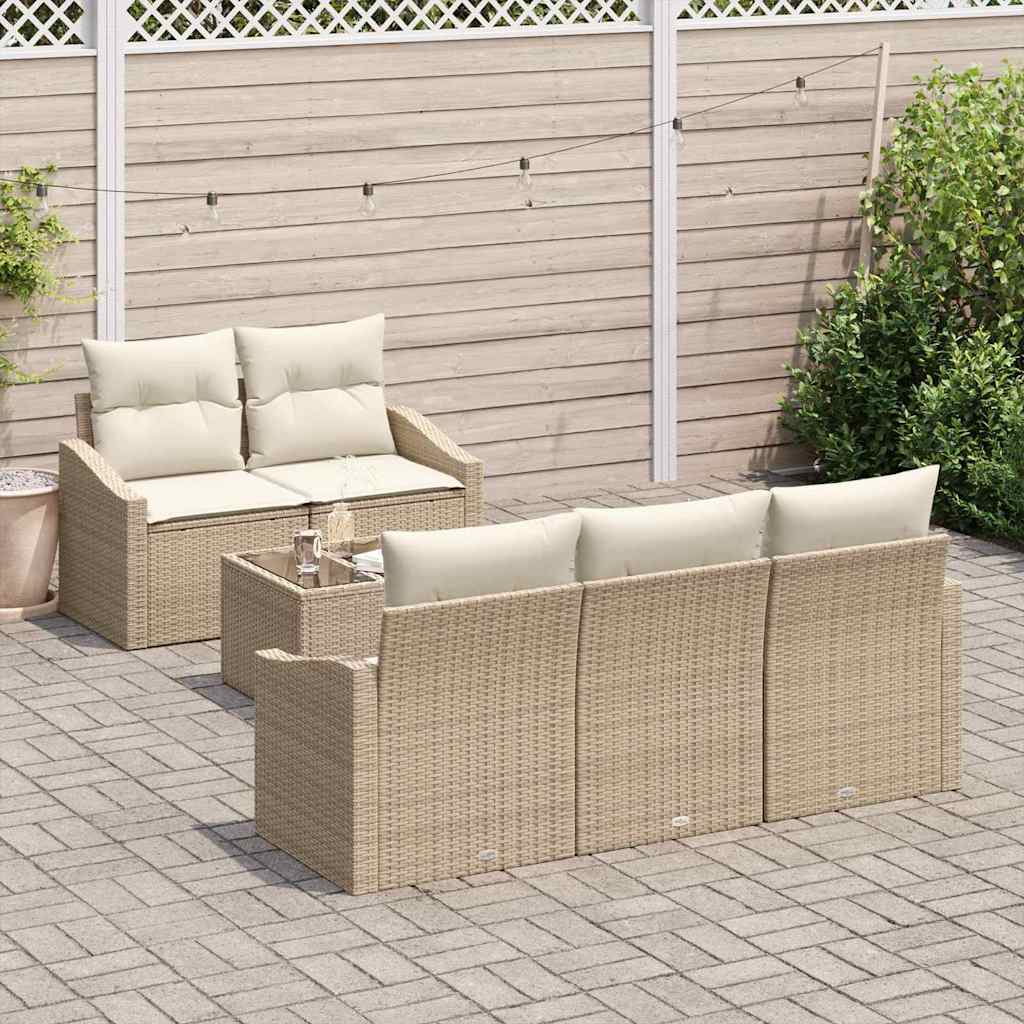 6-teiliges Garten Sofa Set mit Kissen Beige Poly Rattan