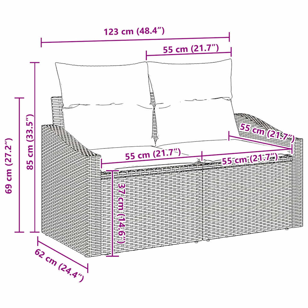 6-teiliges Garten Sofa Set mit Kissen Beige Poly Rattan
