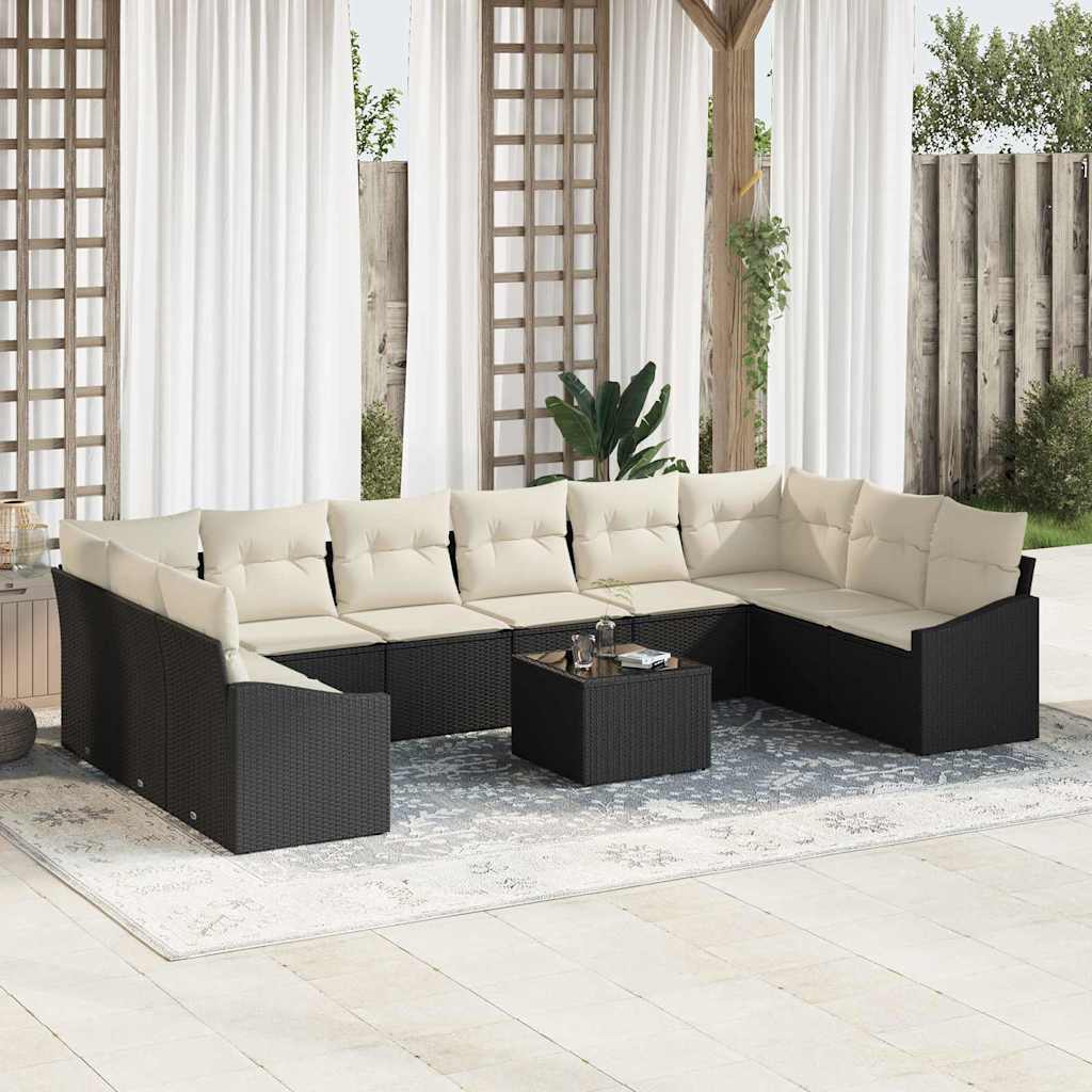 10-teiliges Garten Sofa Set mit Kissen Braunes Poly Rattan