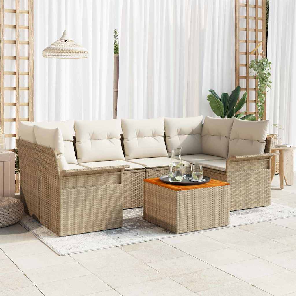 7-tlg. Garten-Sofagarnitur mit Kissen Beige Poly Rattan