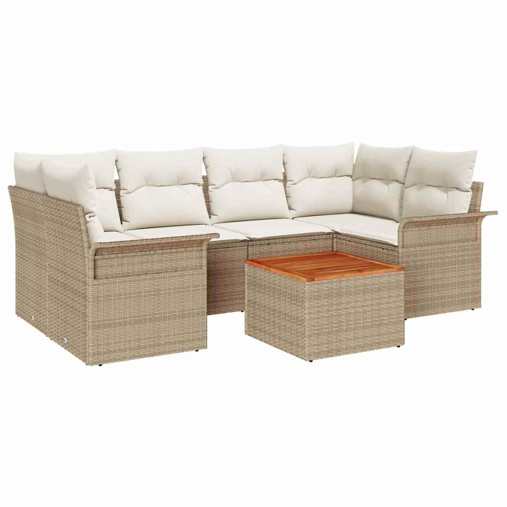 7-tlg. Garten-Sofagarnitur mit Kissen Beige Poly Rattan
