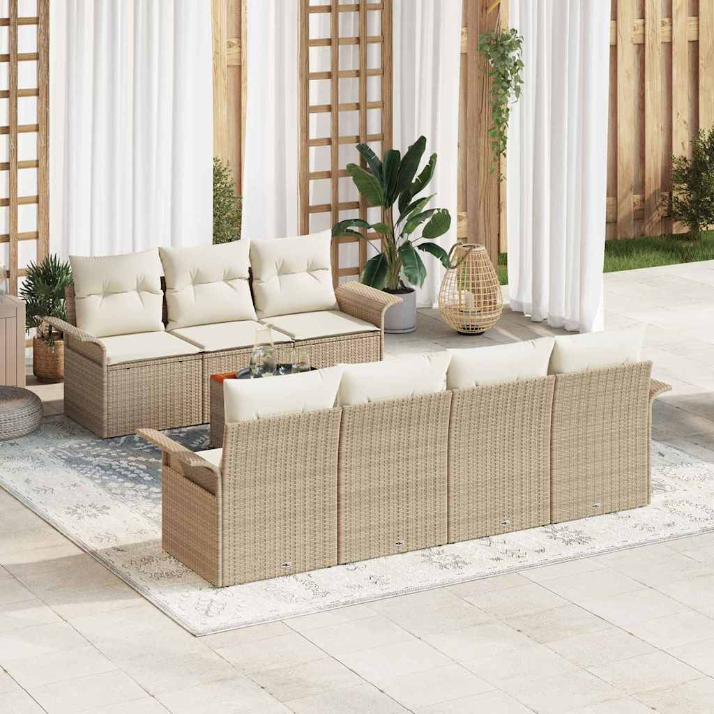 8-tlg. Garten-Sofagarnitur mit Kissen Beige Poly Rattan