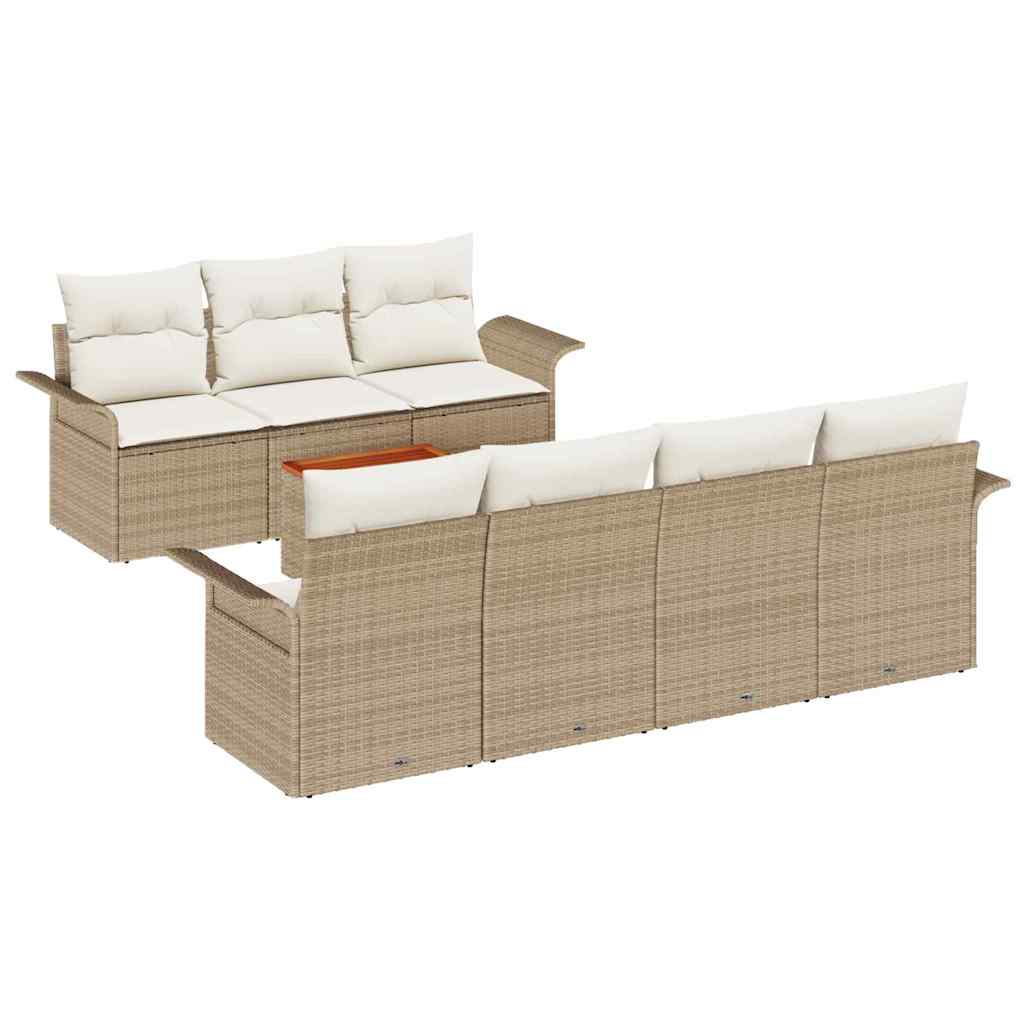 8-tlg. Garten-Sofagarnitur mit Kissen Beige Poly Rattan